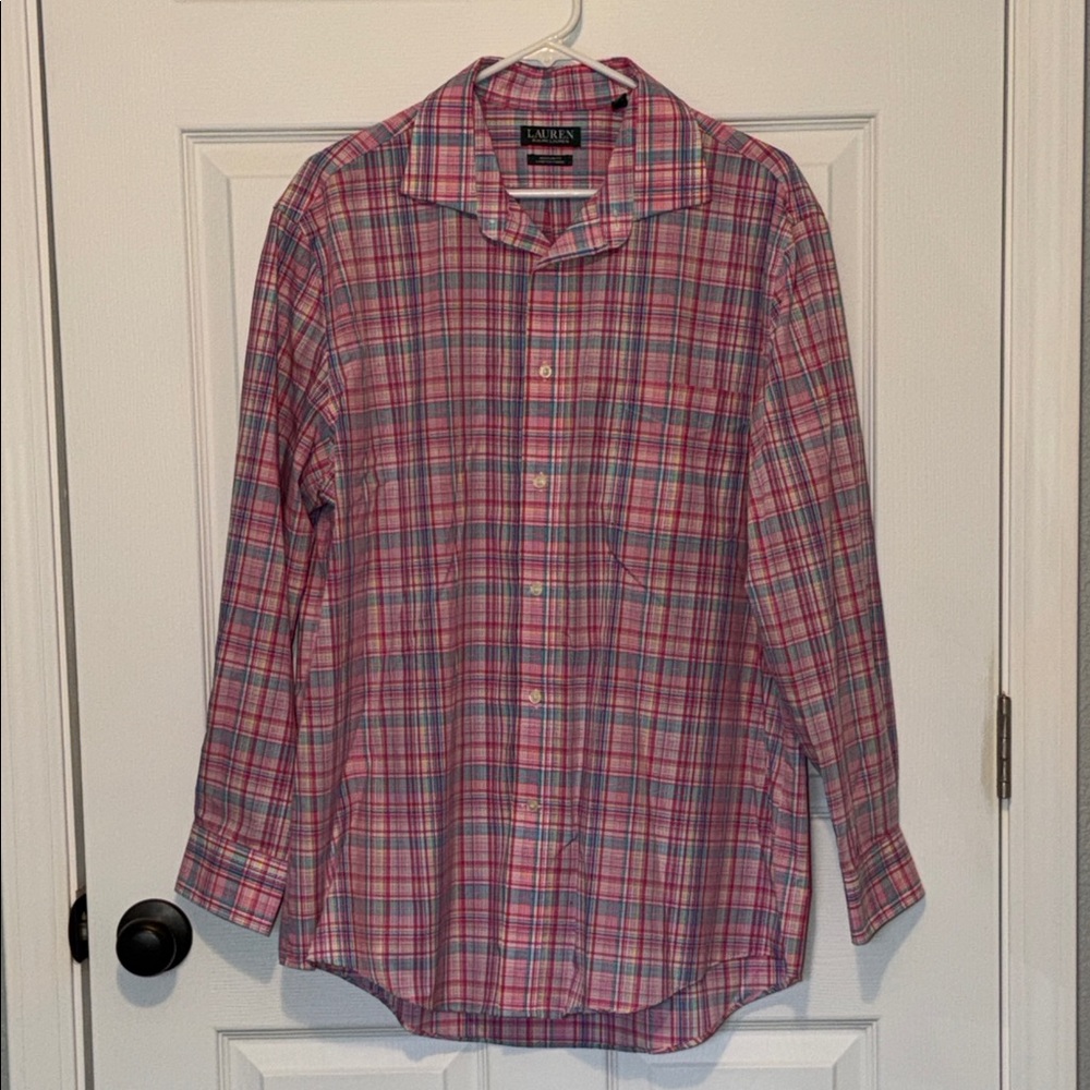 Ralph Lauren Men's Pink and Blue Plaid Shirt